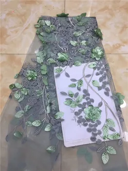 

3D Flower tulle lace fabrics african beads fabrics purple african laces dress for women 5yards Pink Green Lake Blue Red Black