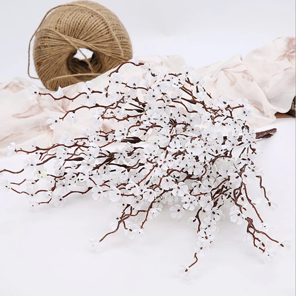 37cm Artificial Flower Spring Plum Blossom Branch Flower Bouquets Flower Bud for Wedding Party Decor Home Room Ornament