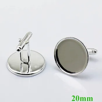 

New Silver Plated Bezel tray Cameo Settings Men's Cuff Links Cufflinks Bases Blank Findings fits 20mm Round Cabochon Wholesale