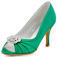 Big Verkauf EP2094AF Nur Creen EU37 Abend Frauen Brautpartei Pumps Peep Toe High Heel Satin Diamant Blume Dame Hochzeit schuhe
