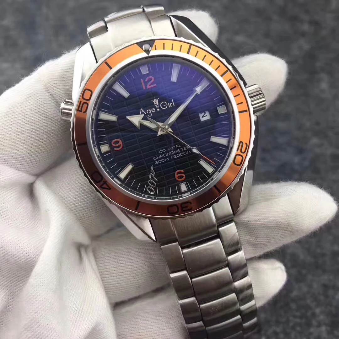 

Luxury Brand Men Automatic Mechanical ETA 2813 Dive 007 Blue Orange Black Professional Stainless Steel Sapphire Leather Watches