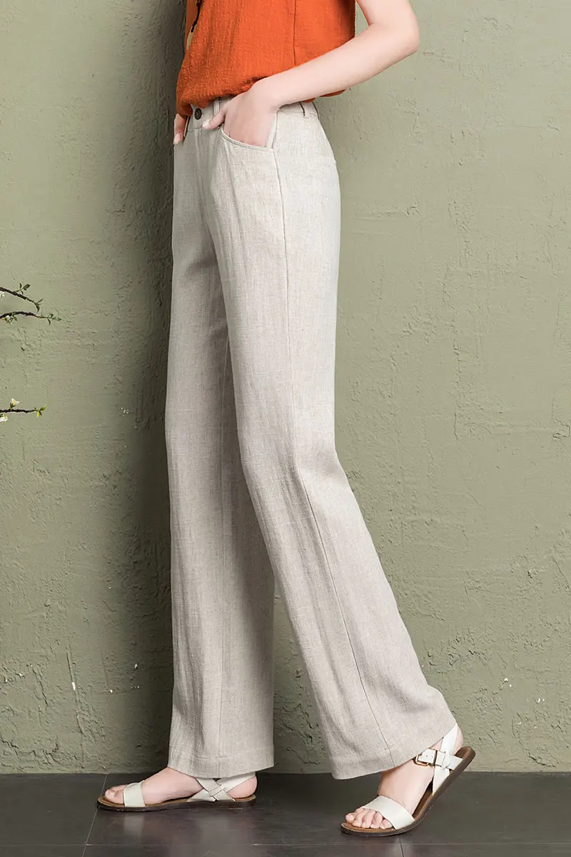 Хлопковые льняные широкие брюки для женщин летние дышащие тонкие белые элегантные рабочие брюки для женщин размера плюс брюки палаццо