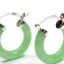 925 Серебряный натуральный зеленый камень клик серьги-кольца Белый Серебряный Кристалл женские