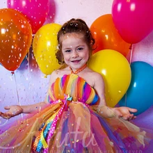Яркое девичье платье для дня рождения; рождественское платье для девочек в американском стиле; Радужное платье-пачка для девочек; опт