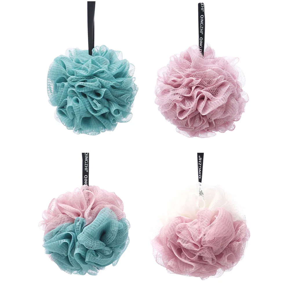 Japanese Style Soft Mesh Soft Bath Sponge With Rope Body Exfoliating Green Pe Mesh Bath Sponge