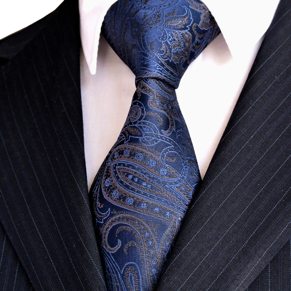 Paisley Navy Blue Azure White Mens Ties Neckties 100 Silk Jacquard