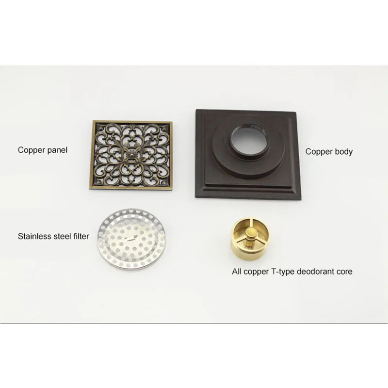 

Style Deodorant Antique Copper Floor Drain Bathroom Shower Drain Copper Square Floor Wastewater Drainage