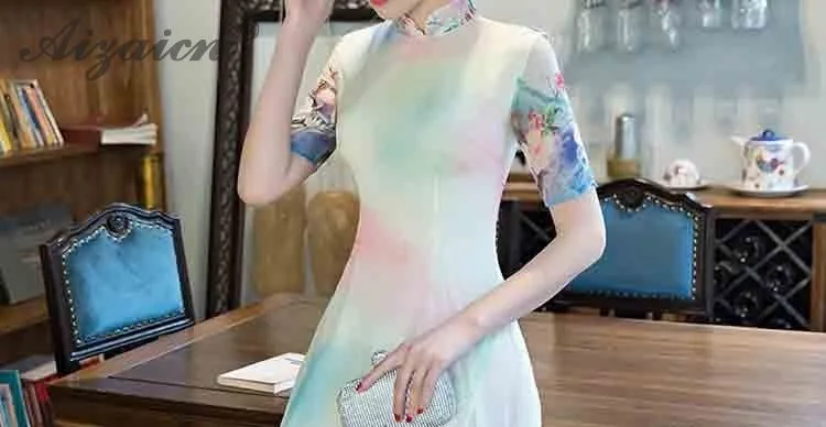 Новые летние аозай Вьетнам Cheongsam Длинные платья Для женщин традиционные китайское платье Qipao Повседневное Женская Роба в восточном стиле