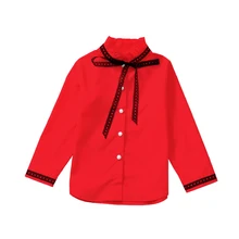 Белые блузки для девочек рубашки с длинными рукавами и бантом для девочек, детская одежда осенняя хлопковая школьная форма для студентов 2, 3, 4, 5, 7, 9, 11, 12 лет