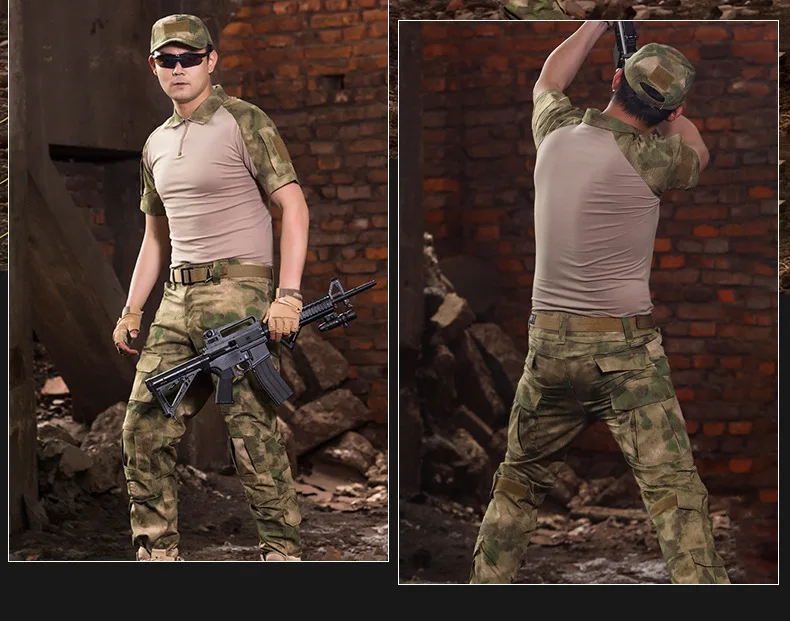 Летняя армейская Военная Униформа камуфляж тактический боевой костюм BDU Airsoft Военная игра одежда для улицы короткие рубашки+ брюки наколенник