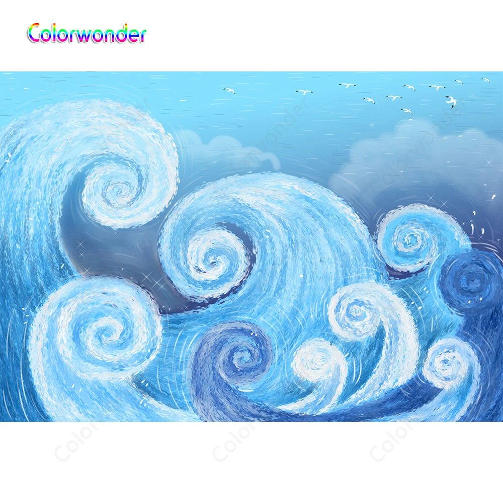Colorwonder 油絵の写真撮影の背景白と青波 7x5ft 青空白鳥の背景誕生日 Background Aliexpress