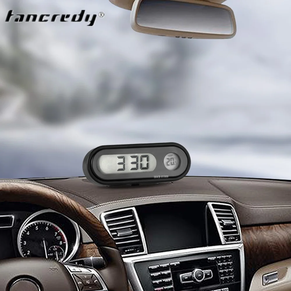 2 In 1 Auto LCD Digital Thermometer Automobile Clock Watch Outdoor Universal Car Ornament On Dashboard Interior Accessories | Автомобили и