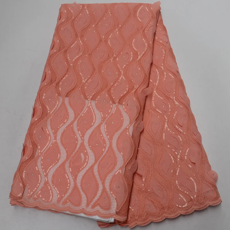 

(5yards/pc) peach color African French net lace laser cut tulle lace fabric with sequins for attractive party dress FLP105