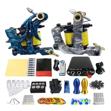 Полный профессиональный набор для татуировок 2 шт литья катушки татуировки машины блок питания, иглы наконечники ручки татуировки принадлежности для боди-арта