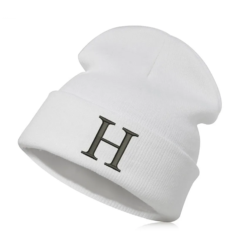 Beanie Hat Skullie Cap Slouchy Winter Embroidery Punk Cool Men Women Boy Girl Teens Street Dance- Alphabet H Name Abbreviation