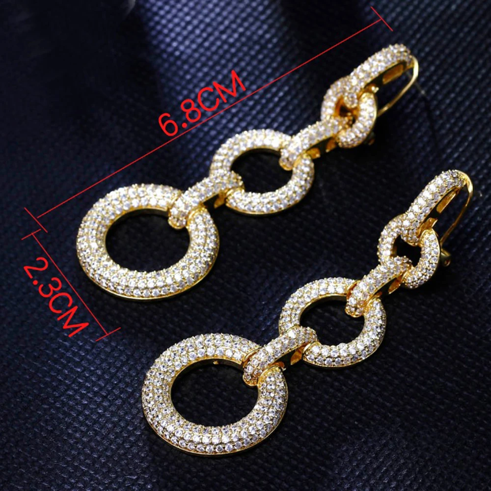 New 68mm long dangle earring Circle design pave 728 PCS cz crystal bijouterie china Trendy party big Earrings for women