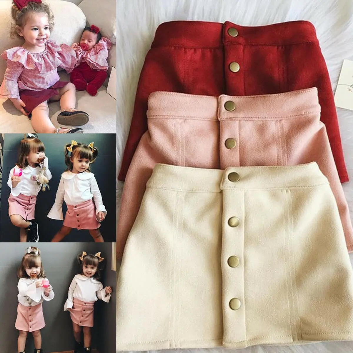 

2019 Brand New Summer Infant Toddler Kid Baby Girls A-line Solid Button Skirt Party Wedding Princess Short Skirt