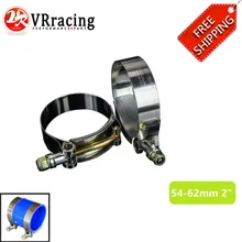 FREE SHIPPING SS304 (2PC/LOT) CLAMPS 2″ INCH (54-62)STAINLESS SILICONE TURBO HOSE COUPLER T BOLT CLAMP KIT VR5250
