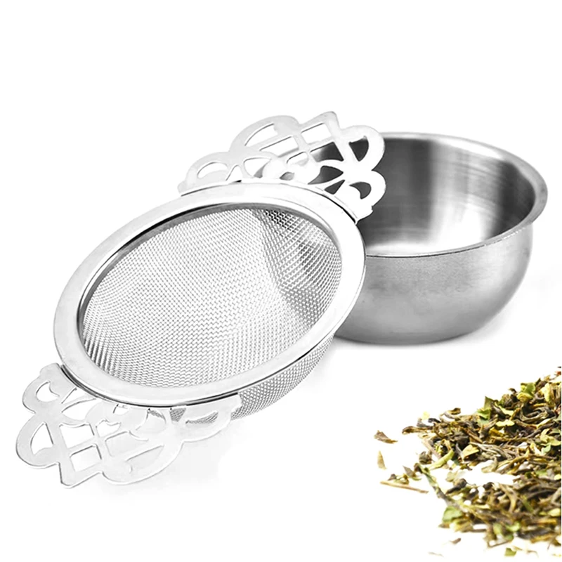 

Traditional Hanging Herbal Double Ear Infuser Filter Spice Stainless Steel Tea Strainer With Drip Bowl Easy Clean Loose Leaf