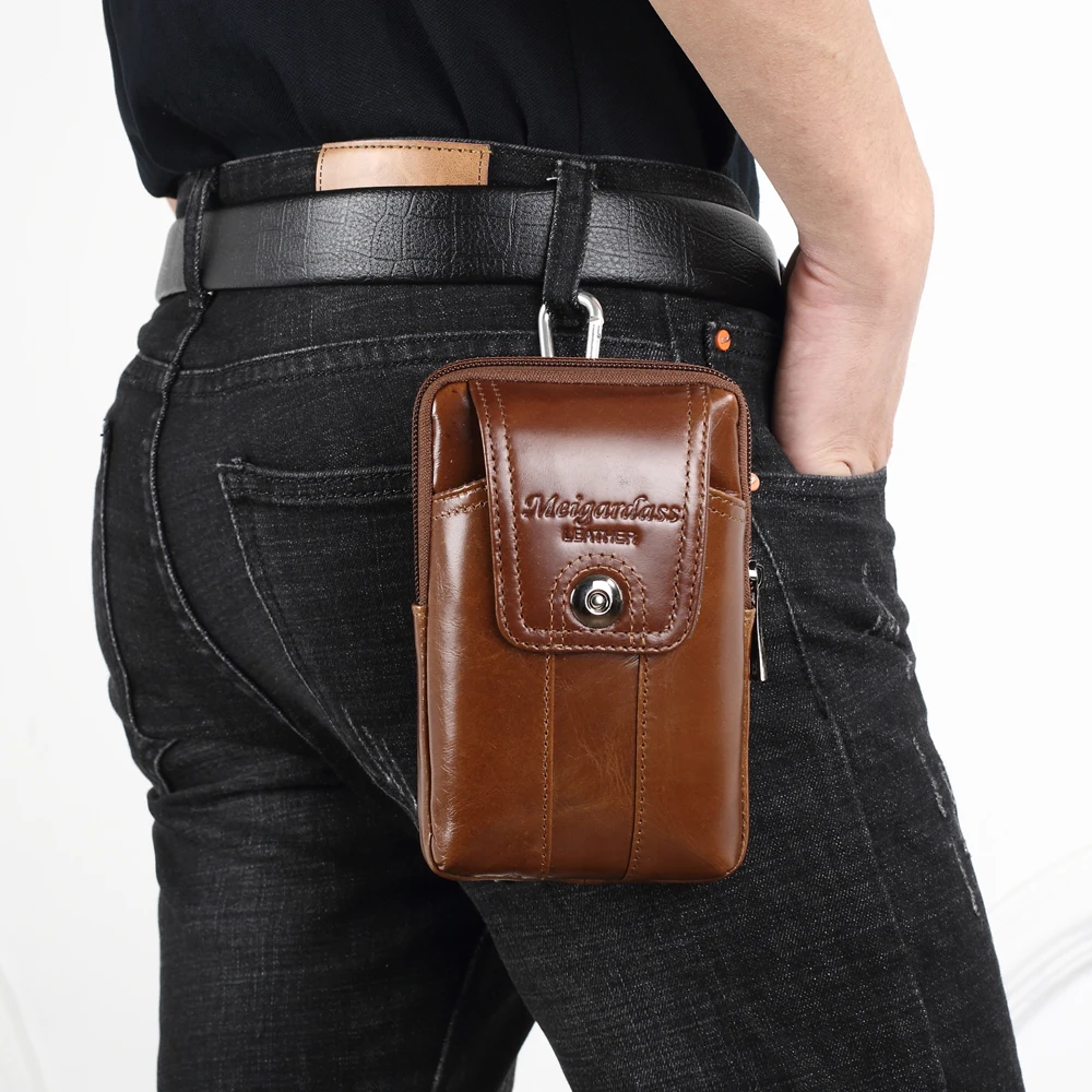 

Vintage Genuine Leather Fanny Pack Waist Bag Men Hip Bum Money Belt Bag Waist Packs male 5.5'' Cell Phone Pouch for Men 2019
