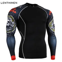 Новая компрессионная Спортивная рубашка с длинными рукавами для мужчин с черепом 3D быстросохнущая футболка для бодибилдинга базовый слой для тренажерного зала фитнес Рашгард Спортивная футболка