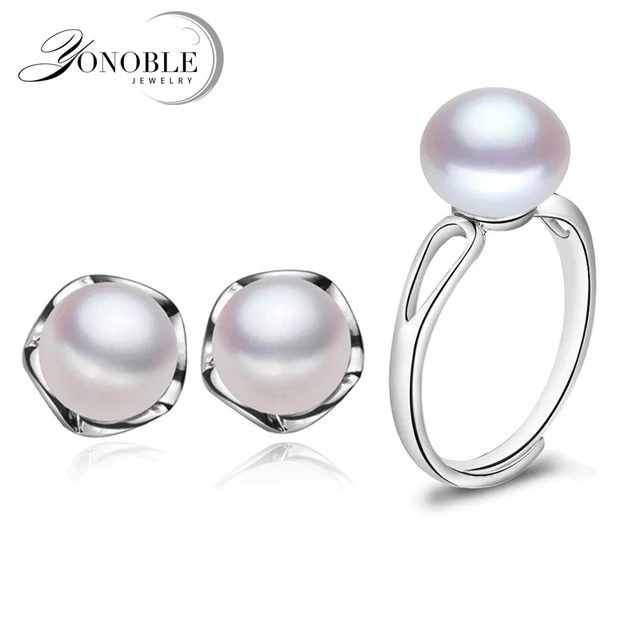 Youle Fashion Ring Earring For Women Real Freshwater Natural Youle Fashion Ring Earring For Women Real Freshwater Natural Pearl Sets 925 Silver Jewelry