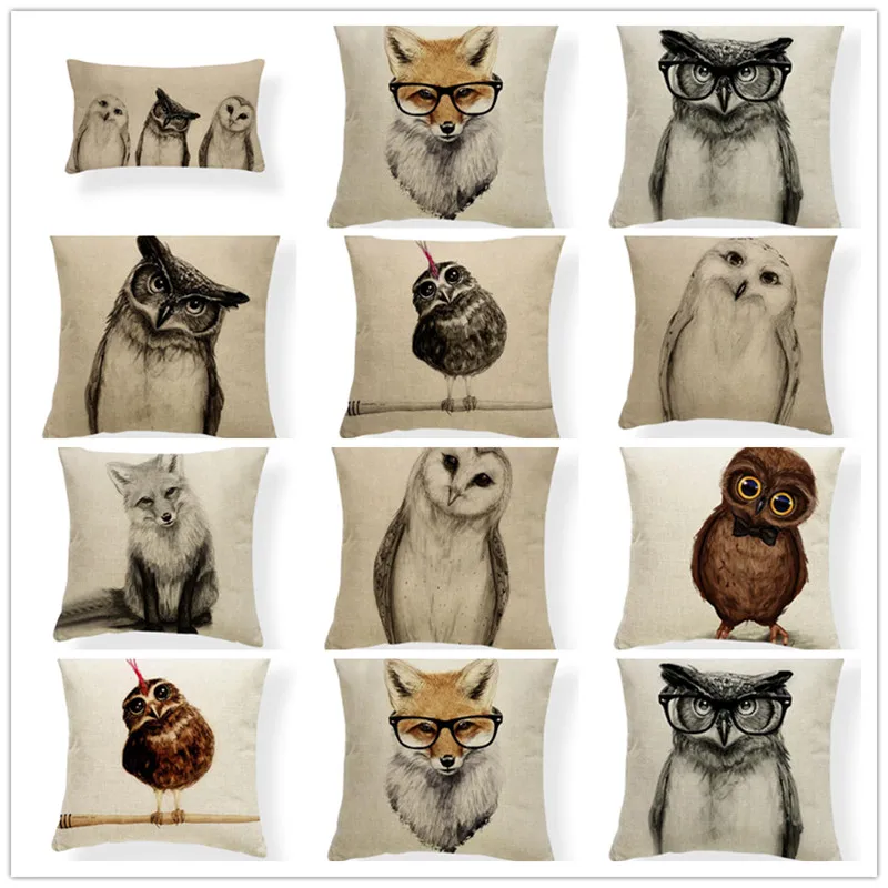 

Black And White Style Animal Pillow Covers Serious Funny Eye Box Cute Smile Printed 35*50Cm Square Cotton Linen Cushion Cover