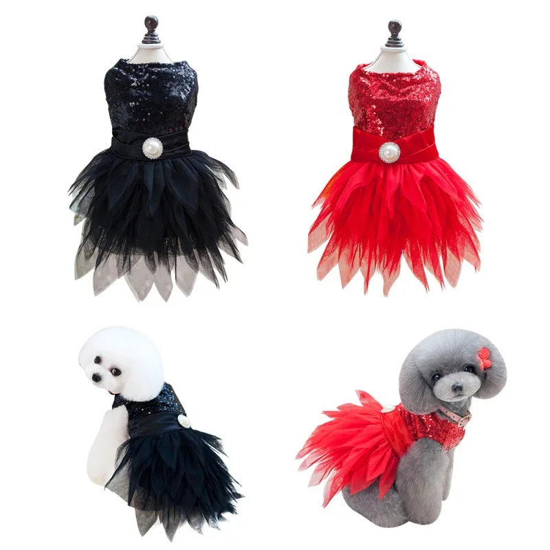 Летнее дышащее платье для собак Одежда для собак кружевная юбка-пачка сетчатая блестящая юбка платья для щенков и кошек костюм для собак