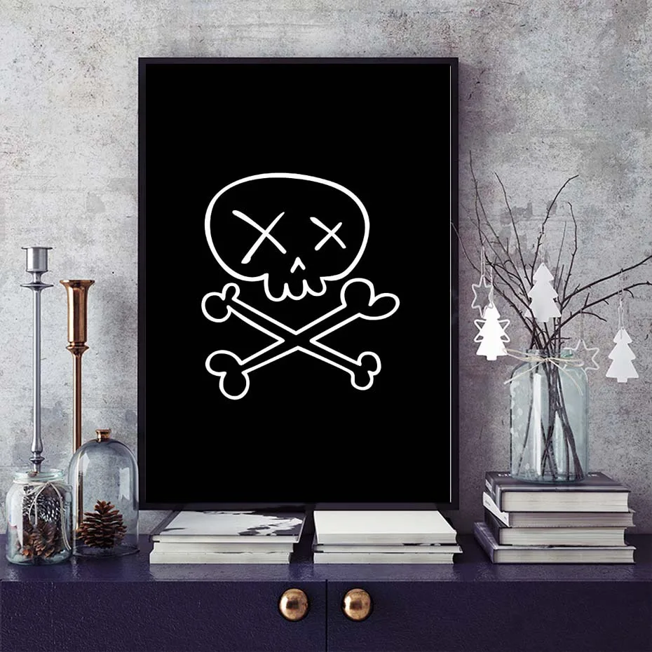 Skulls Art Decor Canvas Painting Skull And Crossbones Black And White Print A4 Poster Playroom Wall Art Mexican Decor (3)