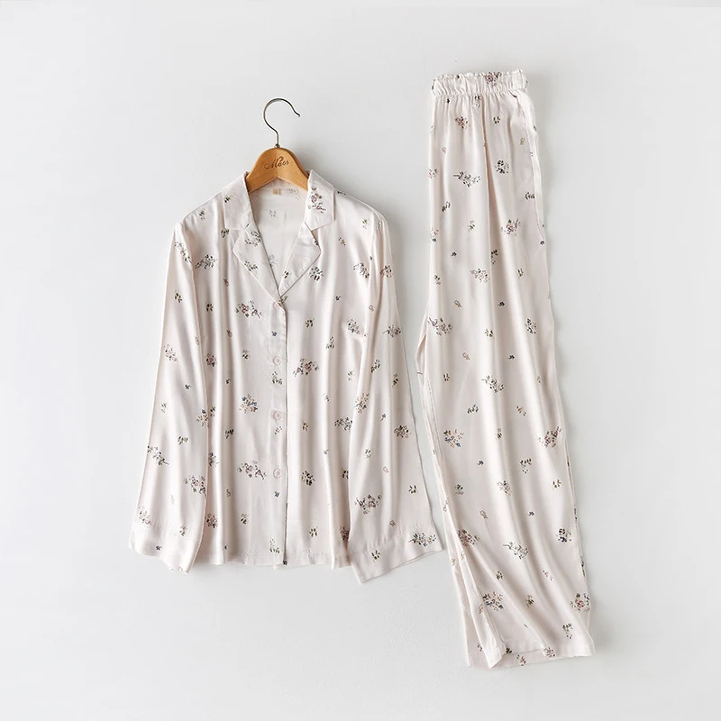 

CEARPION 2019 New Women Pajamas Suit Elegant Female Flower 2pcs Shirt+pant Sleepwear Casual Comfortable Home Clothes Night Wear