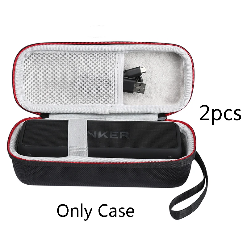 2pcs Portable Wireless Bluetooth EVA Speaker Case For Anker SoundCore 2 With Mesh Dual Pocket Audio Cable Carrying Travel Bag