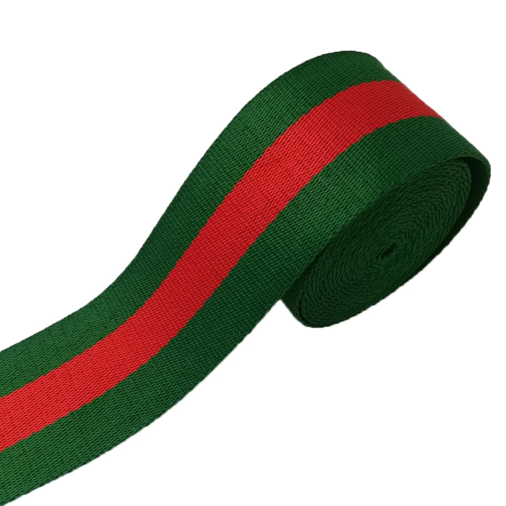 

50mm 2" wide webbing 5yards Green red Striped polyester Webbing ribbon twill yarn for the sewing belt Bag handle deco