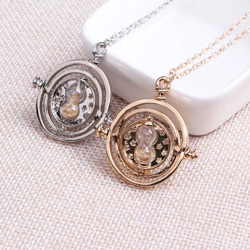 

2 pcs Time Turner Necklace Two Colors Silver Gold Hourglass vintage Necklaces Pendants Hermione Granger for women girl jewelry