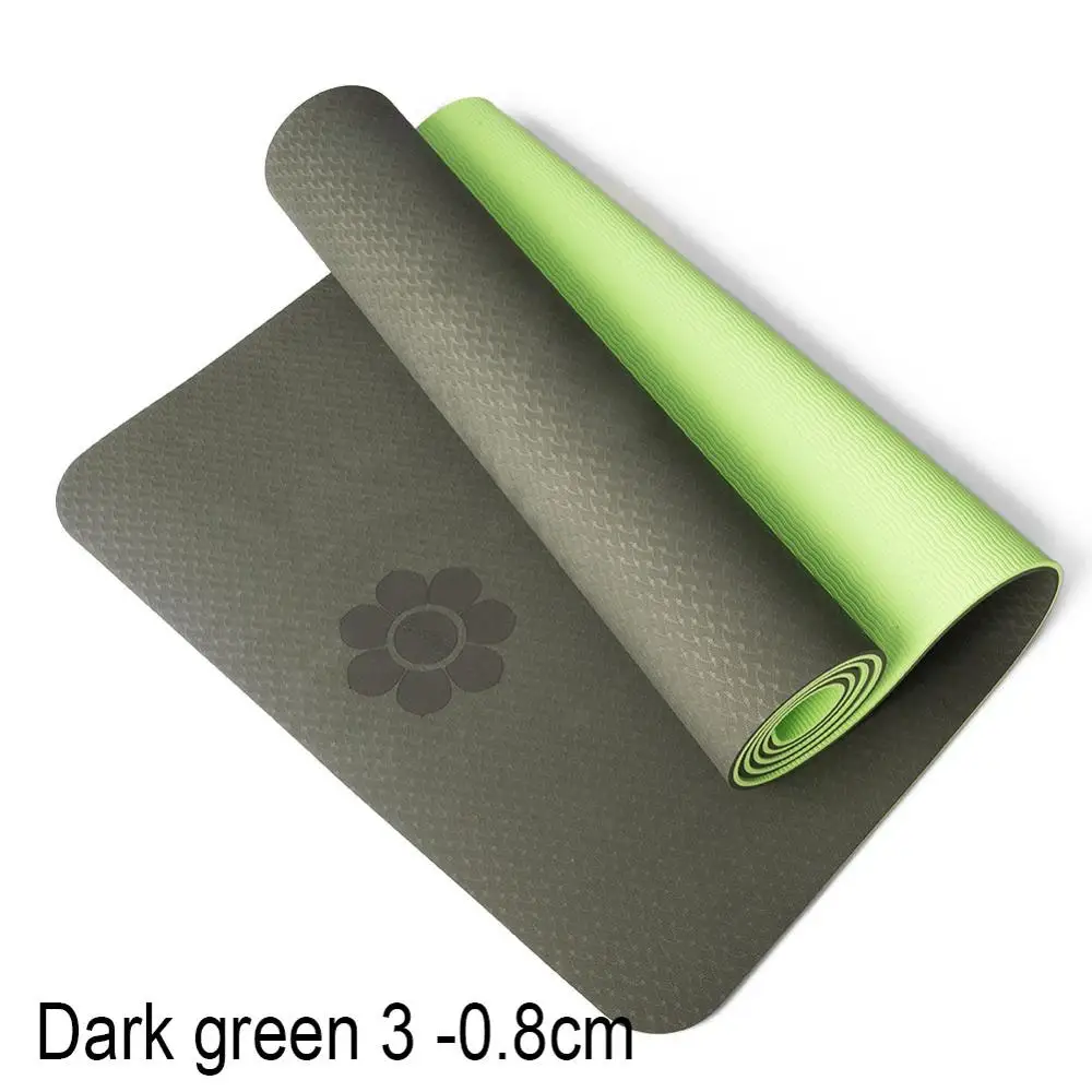 Коврик для йоги один двойной цвет нескользящий тпе упражнения для занятий спортом, пилатеса коврик для Фитнес тренажерный зал дома безвкусный Pad 6 мм/8 мм - Цвет: Dark green 3