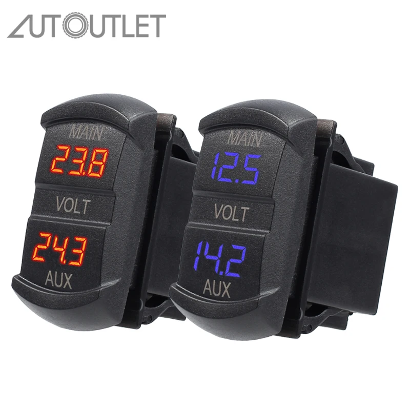 

AUTOUTLET 10-60V Dual Voltmeter Volt Gauge Blue Red LED Digital Panel Battery Monitor For Car Vehicles Battery Voltmeter Tester