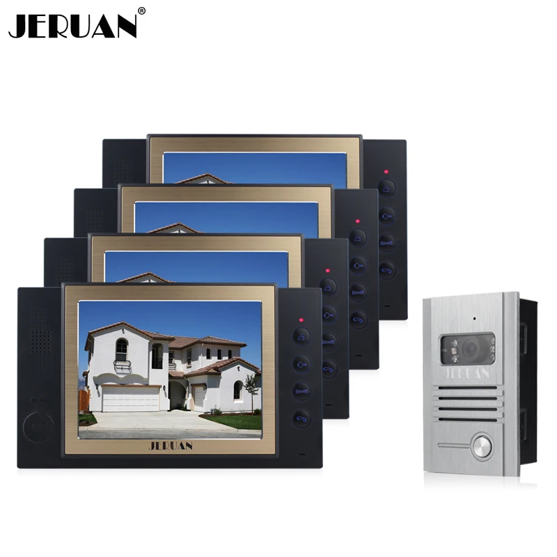 

JERUAN Door Phone Doorbell System 1 Camera 4 Monitors Video Recording Photo Taking Metal Shell Outdoor Intercom
