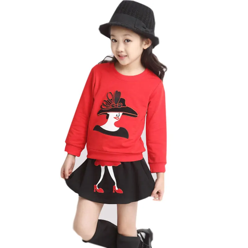 

VOLALO 2016 Spring Autumn Big Girls Clothing Set 2pcs Long Sleeve Sweater+ Skirt Suits Kids Cotton Clothes Set 3-11 Years