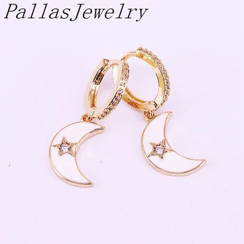 

8Pairs Fashion Charming Jewelry Zirconia Earrings Gold Color Fashion Crescent Moon shaped Enamel Dangle Earrings