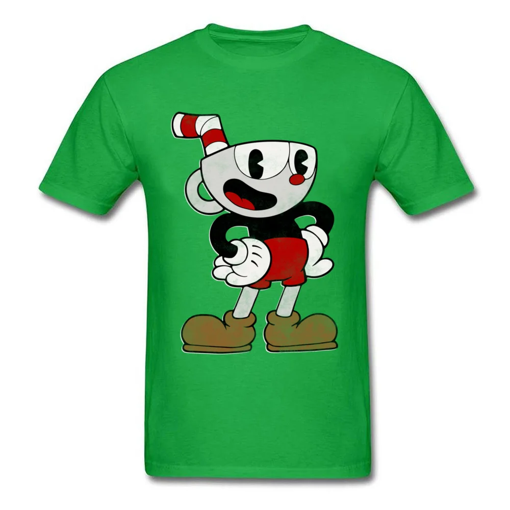 Cuphead Pose Cotton Fabric Tops & Tees for Men Hip hop T-Shirt Party Fashionable O-Neck Tops T Shirt Short Sleeve Cuphead Pose green