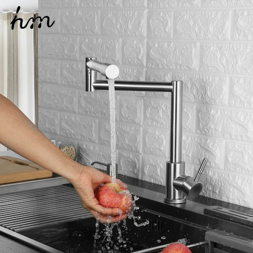  hm Folding Kitchen Faucet Stretchable Swing Arm Brushed Single Hole Single Handle Deck Mounted Cold - 32890828611