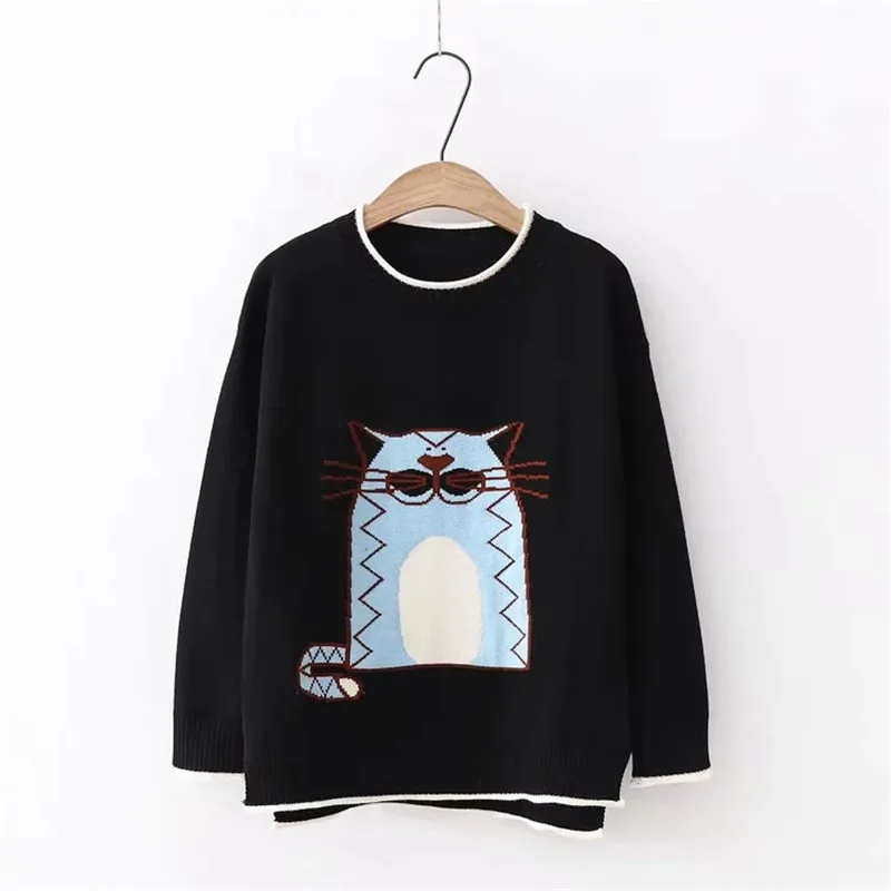 Neploe/вязаный свитер с рисунком кота для девочек; женский теплый пуловер; коллекция года; сезон осень-зима; модная одежда с круглым вырезом; Sueter Mujer; 69234