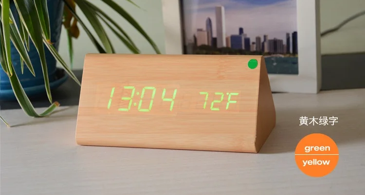 Новые деревянные светодио дный будильник, despertador Температура звуки Управление светодио дный дисплей, электронный рабочего цифровой настольные часы, SKU4A4A03 - Цвет: bamboo green