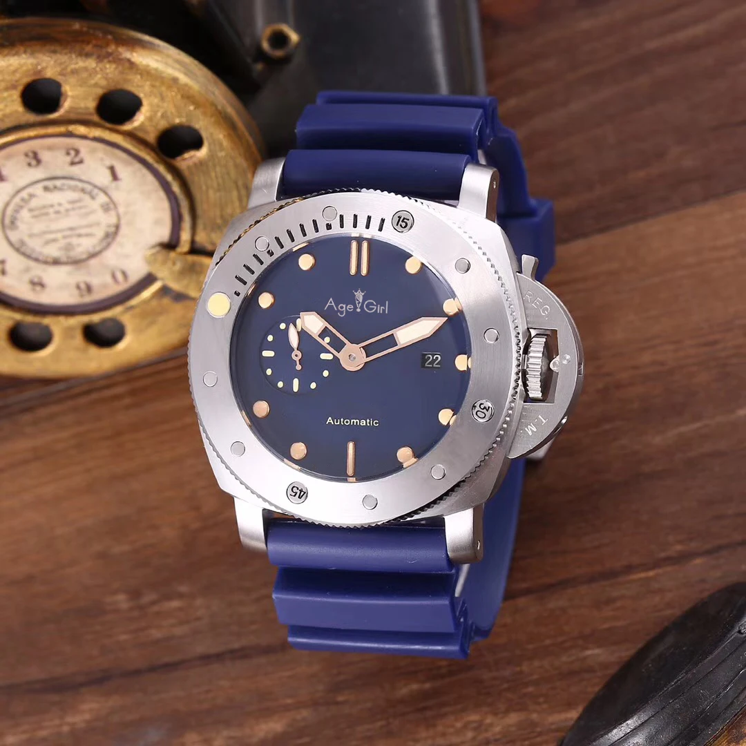 Элитный бренд новый Для мужчин Автоматическая Механическая сапфир Нержавеющая сталь Серебряный Синий Черный Керамика резиновая часы
