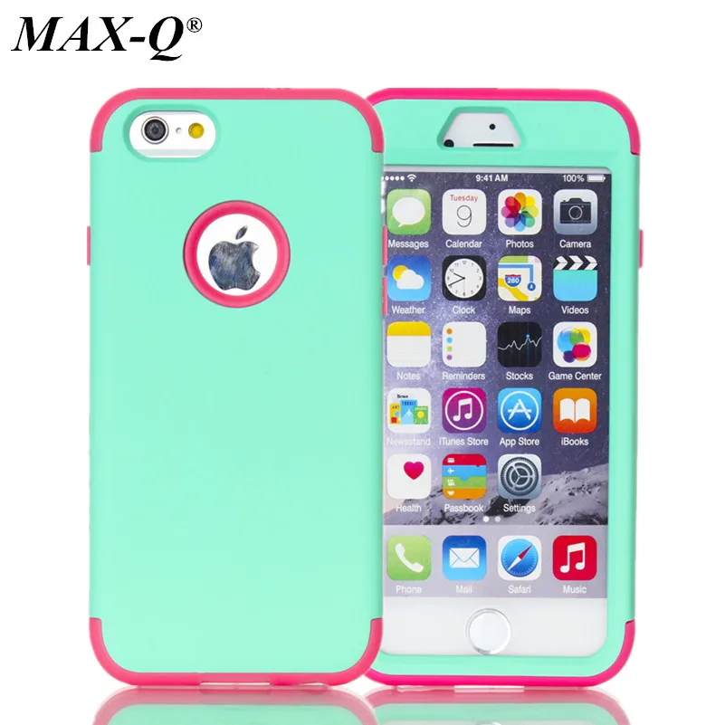 

MAX-Q Nice Colorful Silicone Varnish 3 in 1 Heavy Duty Anti Shock Armor Hard Case Cover For Apple iPhone 6 6s 6plus 6splus Cover