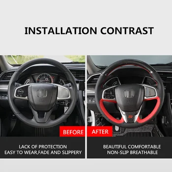 

Car Steering Wheel Cover For Honda Civic 10th 2016 2017 2018 38cm Hand Stitched DIY Micro fiber Wheel Cover of Car With Needle