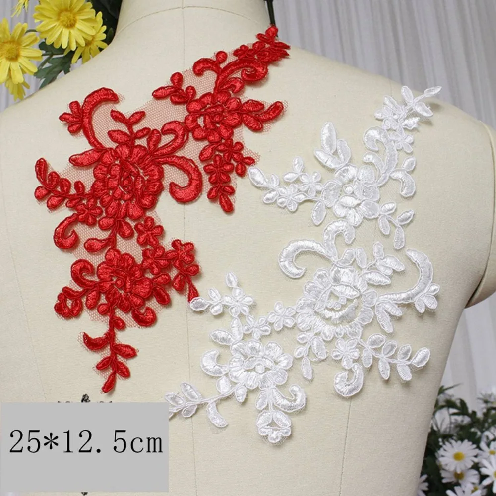 

1Pair 2Piece Embroidered Flower Lace Applique Motif Trim Wedding Dress Sew Crafts DIY 1