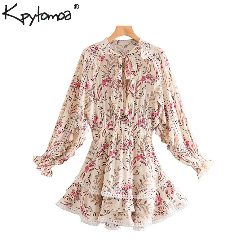 

Vintage Chic Floral Print Ruffles Pleated Mini Dress Women 2019 Fashion Lace Patchwork Lace Up Beach Dresses Vestidos Mujer
