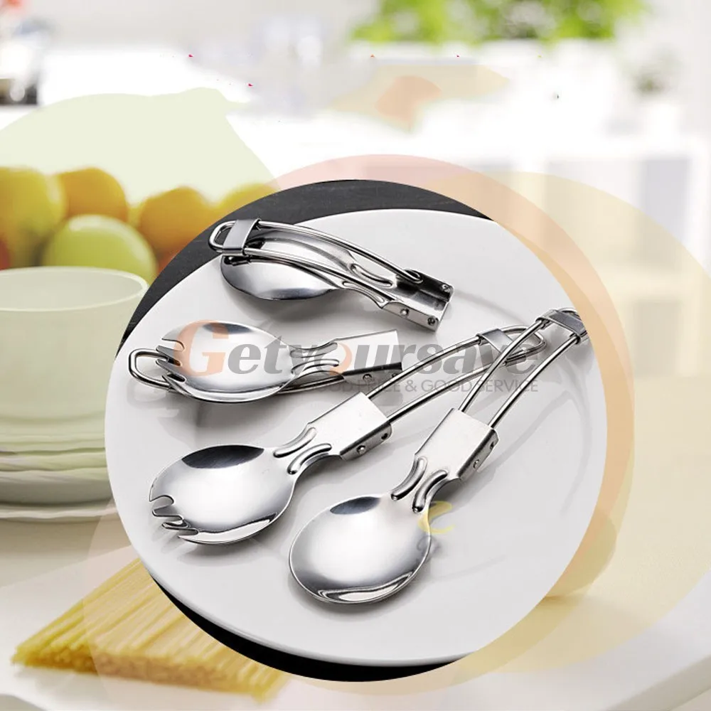 

Traveling Camping Hiking Picnic Stainless Steel Folding Spoon Fork Spork Cutlery-spoon