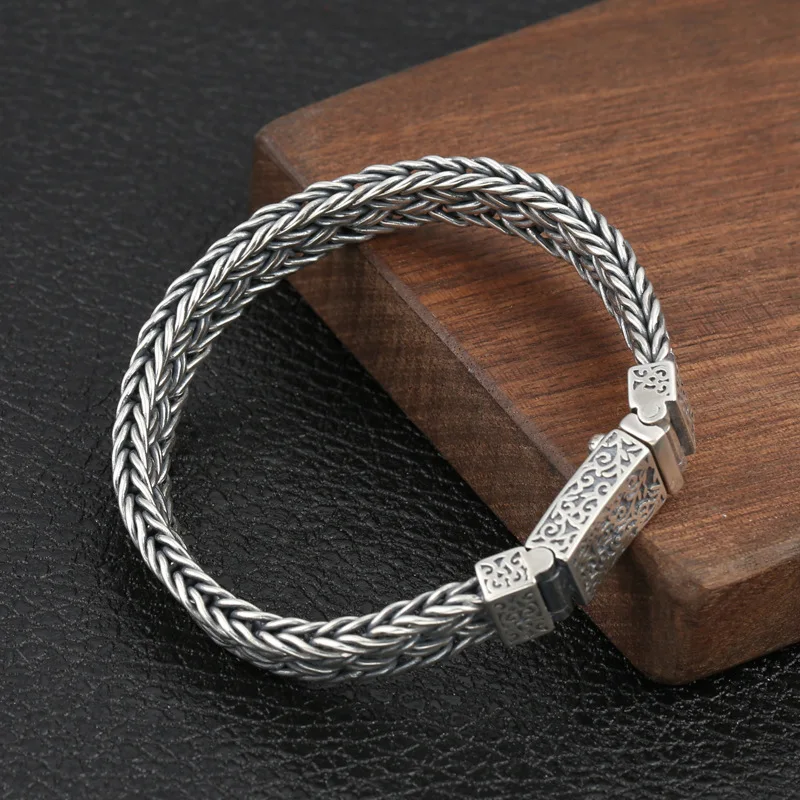 FNJ 9 мм браслет-цепочка 925 серебро 22 20 см кабель-провод Новая мода чистый S925 тайский серебряный браслет для мужчин ювелирные изделия