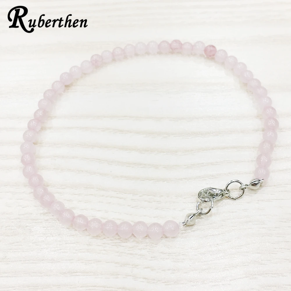 Ножной браслет Ruberthen из розовой кварты z 4 мм модный каменный миниатюрный камень
